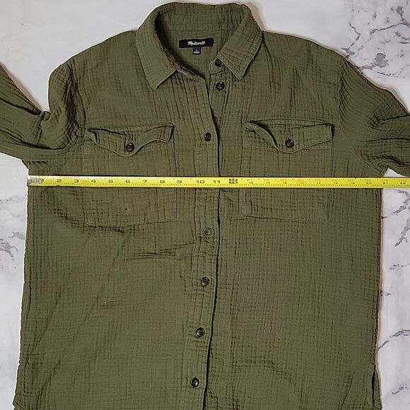 Madewell Textured Green Button Down Cotton Shirt - Picture 4 of 7